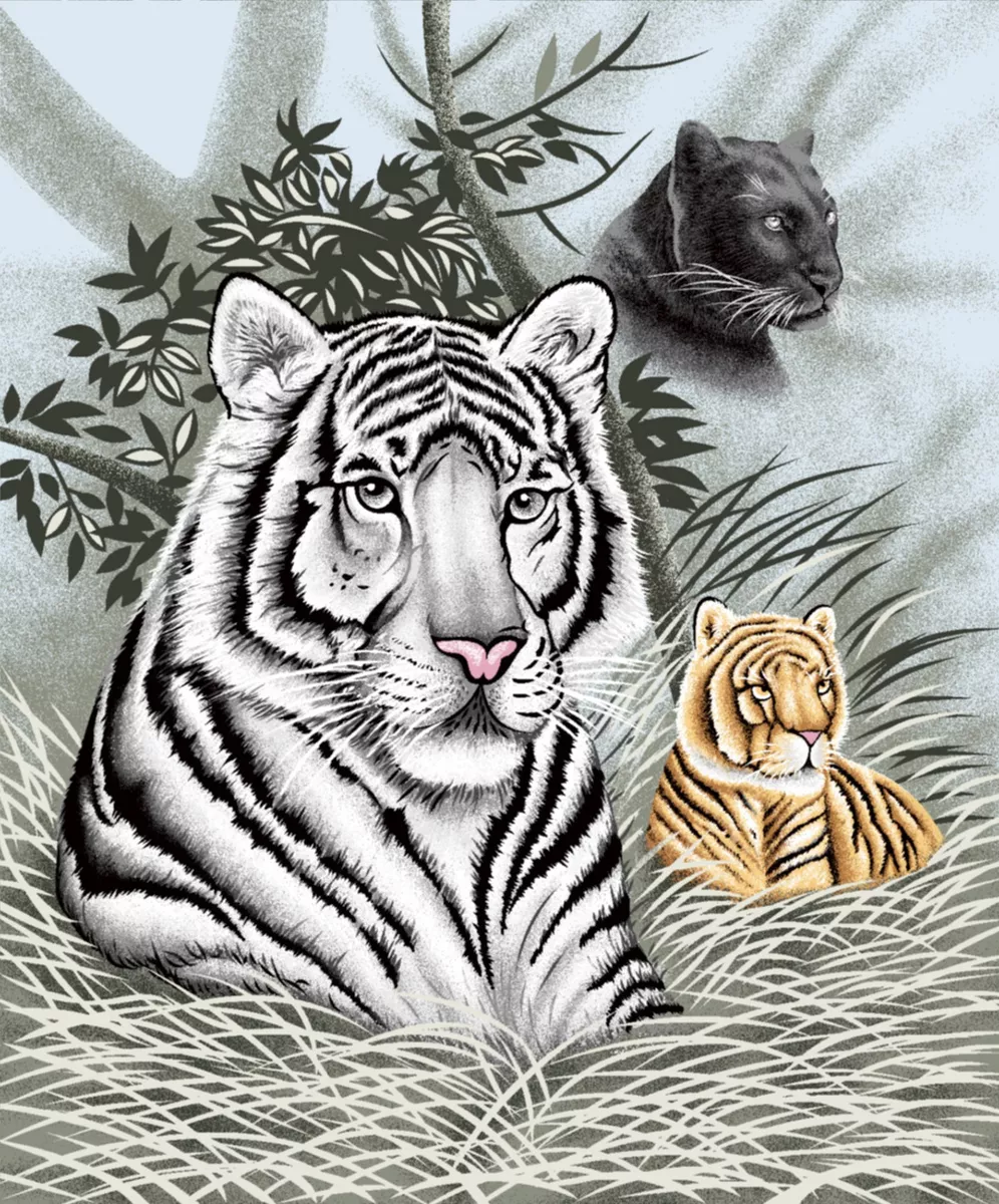 NEW 7 POUND Reversible 2 PLY KING BLANKET Black Panther White Tiger Bengal