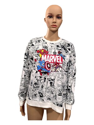 Marvel Women's Defacto Young White and Black Sweatshirt. Size:L