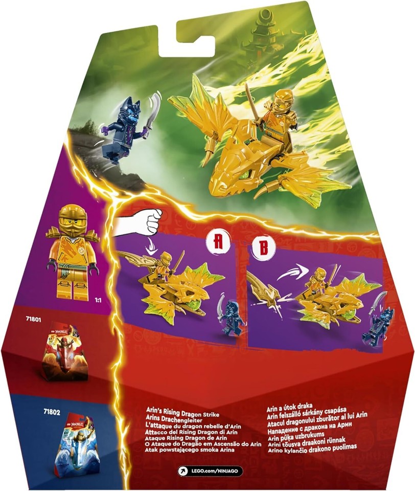 LEGO NINJAGO Arin’s Rising Dragon Strike Toy, Yellow Ninja Figure Set