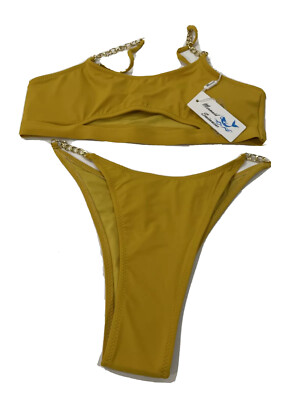 Mermaid Swimwear Gold Chain Detail Two Piece Bikini Adjustable Strap Size Small