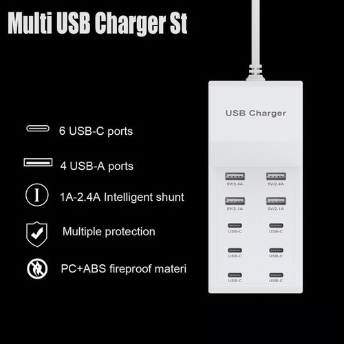 10-Port Multi USB C Charger Station Wall Type C Fast Charging Adapter For iPhone - Picture 6 of 11