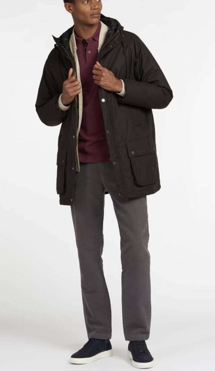 383 Barbour Beaufort Hooded Waxed Cotton Jacket Size L 383 Barbour Beaufort Hooded Waxed Cotton Jacket Size L