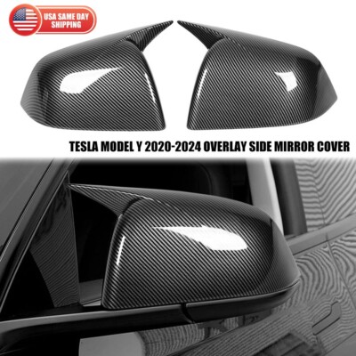 2020-2024 Tesla Model Y Carbon Fiber Horn Style Mirror Cover ABS Car Accessories