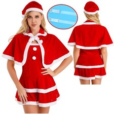 Womens Christmas Outfits With Shoulder Straps Santa Claus Costume Role Play Hat