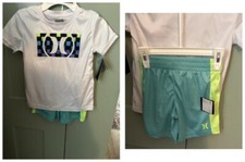Hurley Boy's Shirt  Shorts Set Size 4 NEW White, Aqua, Yellow