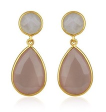 Moonstone Rose Chalcedony Gemstone 925 Silver Teardrop Earrings Jewelry