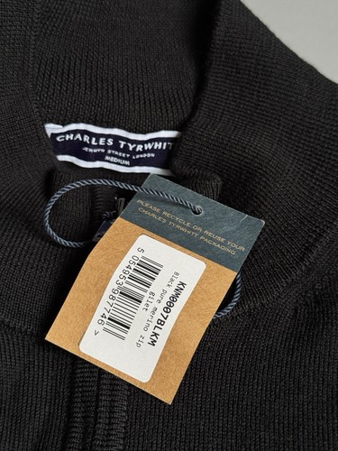 CHARLES TYRWHITT Herren Pure MERINO ZIP-THROUGH GILET, SCHWARZ Größe MEDIUM NEU - Bild 5 von 7