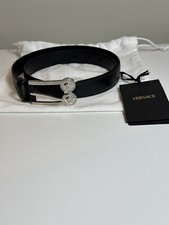 NWT Authentic Versace Leather Black Belt with Dual Medusa Buckle – Size 80