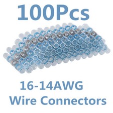 100X Blue Heat Shrink Solder Seal Sleeve Butt Wire Connectors 16-14AWG Terminals