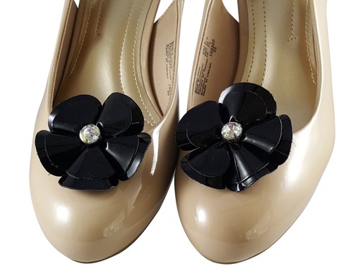 Bridal Wedding Prom Black Rose Leather Shoe Clip Dress Formal Wear Accessory - Picture 7 of 8