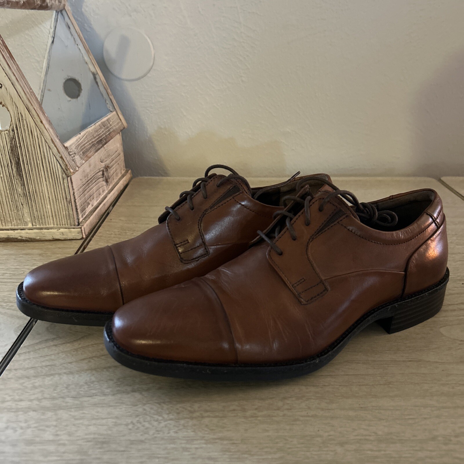 SAOLA Scarpe uomo taglia 9 M JOHNSTON & MURPHY IMPERMEABILI punta a cappuccio derby pelle marrone $139