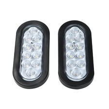 2pcs 6 Oval White 10 Led Trailer Truck Reverse Backup Tail Light Wgrommet Plug