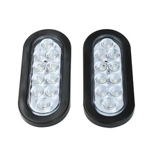 2pcs 6" Oval White 10 LED Trailer Truck Reverse Backup Tail Light w/Grommet Plug