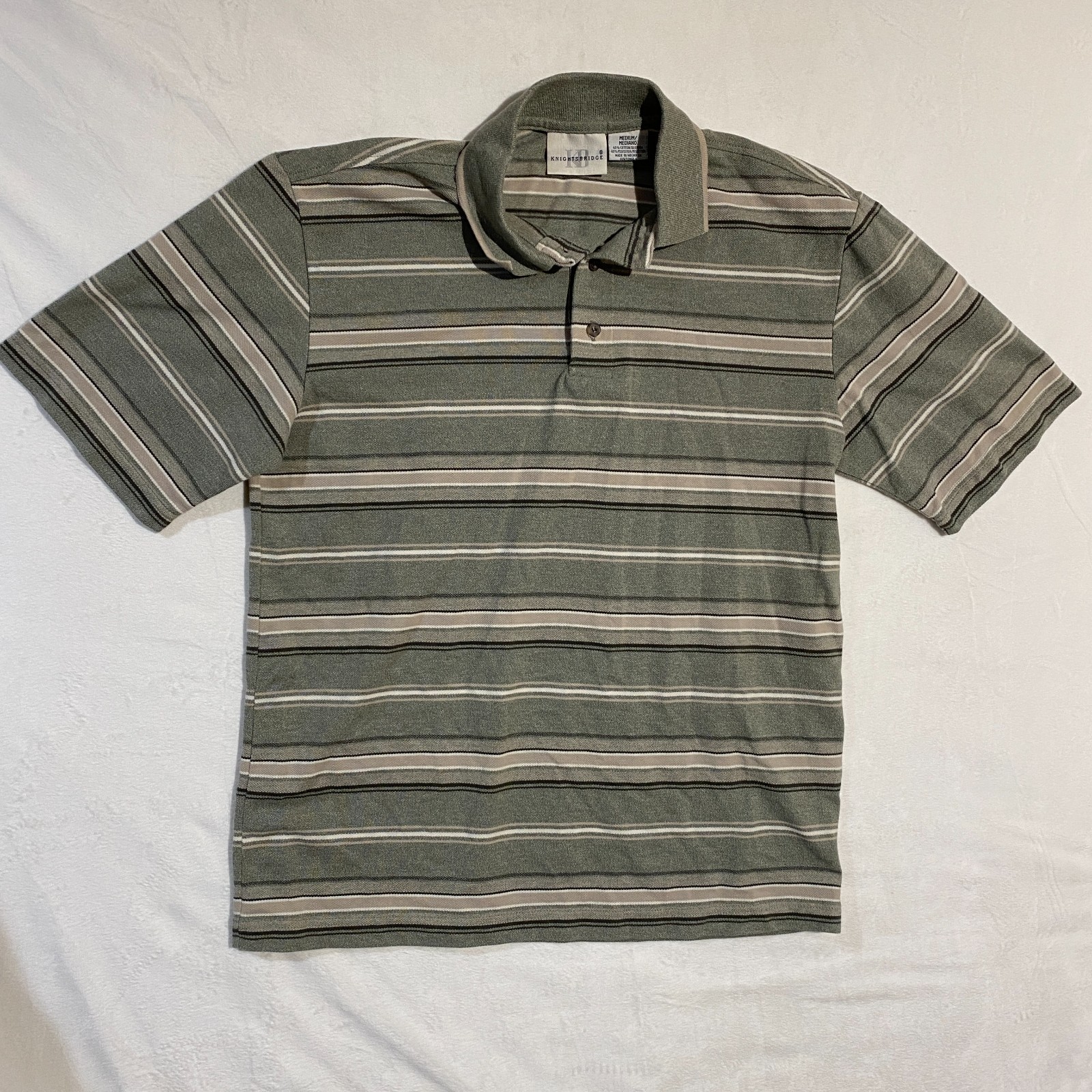 Vintage Knightsbridge Polo Shirt Mens M Green Striped Short Sleeve Golf Pullover