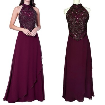Vtg 90s JOVANI New York Purple Maxi Dress sz 10 Silk Beaded Rhinestone  Formal | eBay