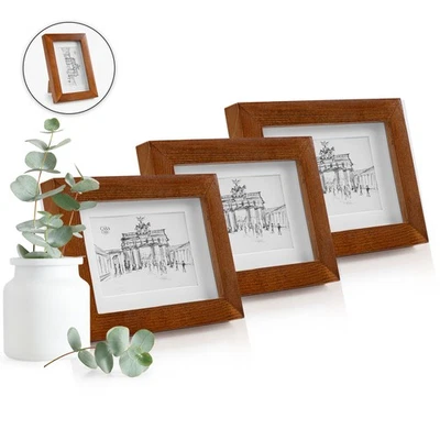 CASA CHIC Bilderrahmen Holz Wanddeko Foto Poster Plexiglas Modern 14x9 cm Braun 3er-Set