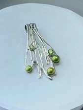 925 Sterling Silver Peridot & Green Pearl Isreal Hagit Gorali Pendant Vintage