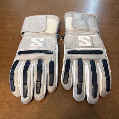 Vintage Salomon Genuine Leather Ski Snow Gloves Gray Black Mens Large Thinsulate