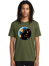 Earth-With-Volcanoes Mens Graphic Tee, 100% Cotton, Casual Summer Wear