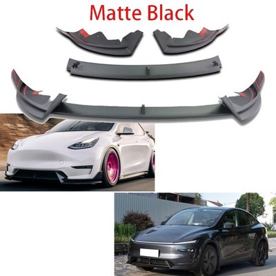 Matte Black ABS Front Bumper Lip Spoiler Splitter 3PCS For Tesla Model Y 25-26