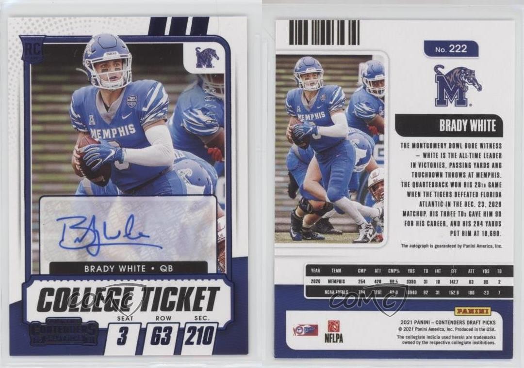 2021 Contenders Draft Picks College Ticket 97/99 Brady White Rookie Auto RC 7xr view 3