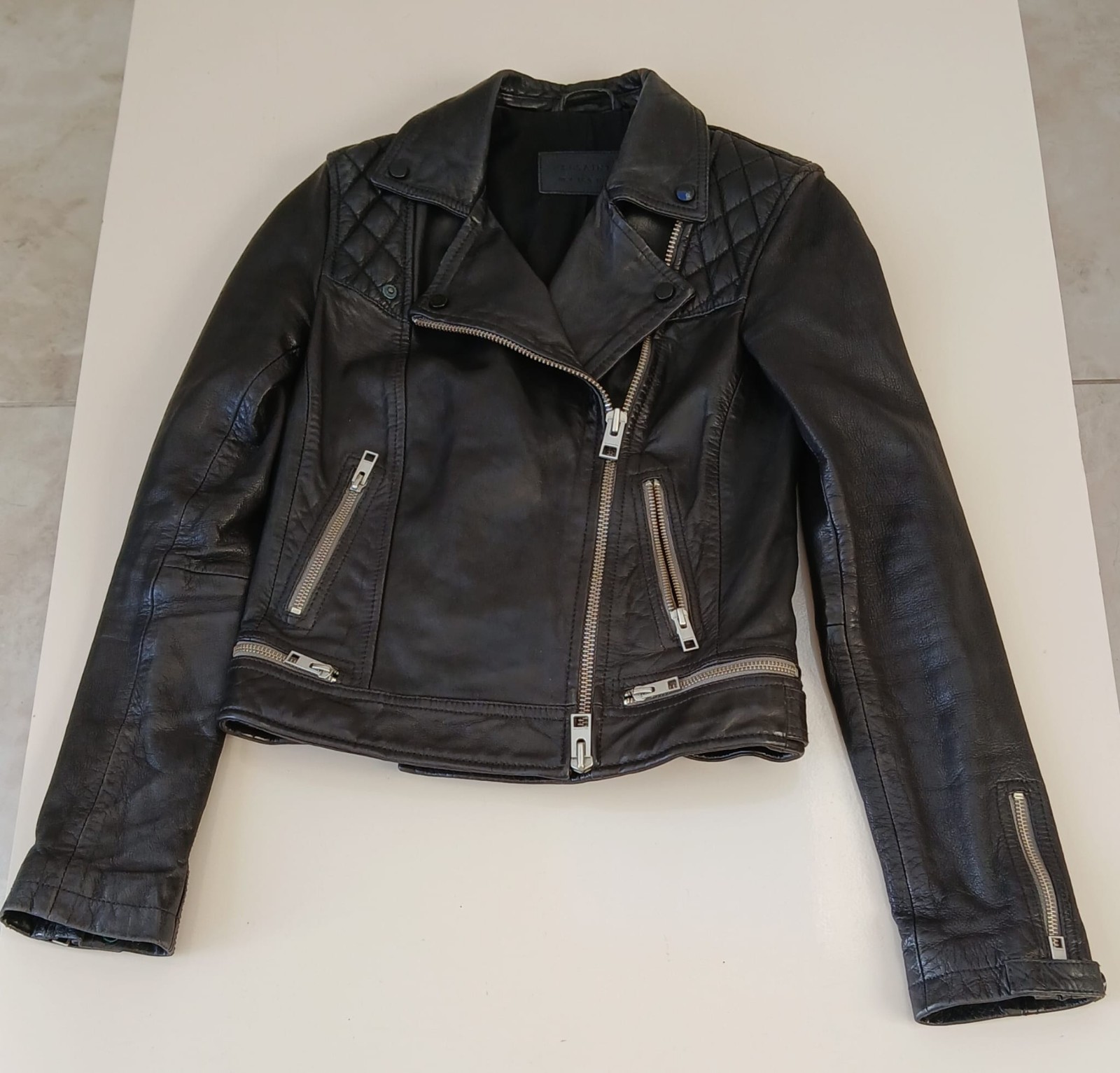 AllSaints Women's Leather Jacket Small Size UK 4 Catch Biker Style Black