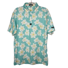 Bad Birdie Polo Shirt Mens Sz XL Aqua Blue Floral Golf Short Sleeve Performance