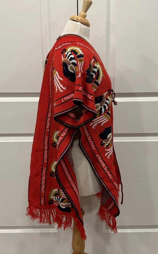 Poncho Vintage Mexicano Serape Flecos Hecho a Mano Boho Bohemio Festival Azteca Foto 3 de 4