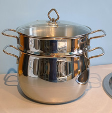 25cm Edelstahl Kochtopf Dampfgarer Set, Glasdeckel, 2-stufig 8L Spülmaschinenfest