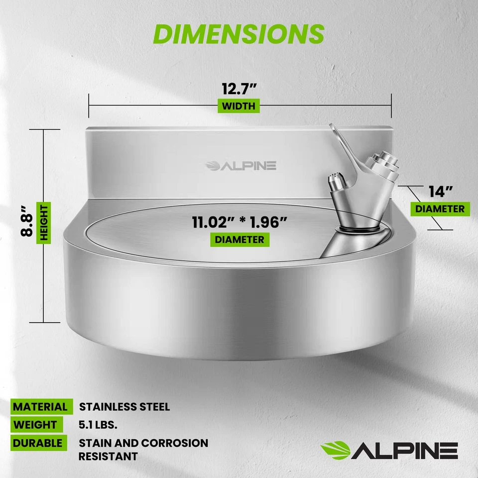Fuente de agua potable Alpine montada en la pared - Estación de hidratación comercial Foto 3 de 4
