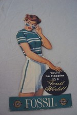 Werbe- Aufsteller FOSSIL 50er Jahre PIN UP GIRL  Pappe 38cm TOLL !!