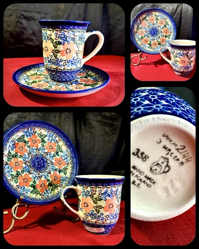 Matching Unikat Polish Pottery Mug & 7 3/4” Dessert/Salad Plate Design #2144