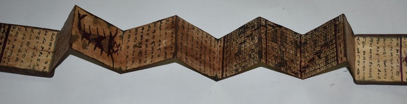 BATAK SHAMANS DIVINATION BARK BOOK. SUMATRAN COIN 1841 20", 1900S