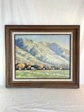 Vtg Framed Landscape Oil Painting With Mountains Village Signed by Diane Turner