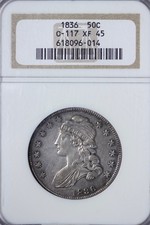 1836 O-117 Capped Bust Half Dollar NGC XF45 XANNM