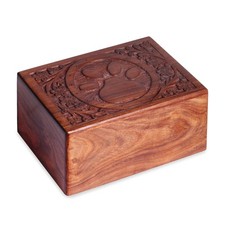 Wooden Urn Box for Pet Ashes, Cremation Funeral Paw Print Box, Pet Memorial D...