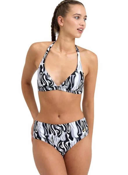 Arena Damen Badeanzug Bikini Halterneck Allover, Schwarz/Weiß, DE36 UK/USA32-image