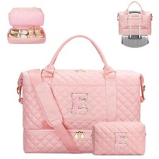 Gifts for Women Girls Initial Travel Duffle Bag Quilted Weekender Carry-On Ov...