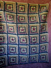 Quilt Star Pattern Hand Machine Stitched Red Check Farmhouse Country 50"x54"