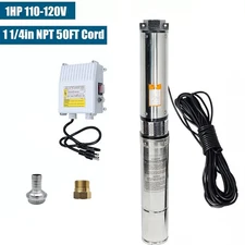 4''OD 1HP Deep Well Submersible Pump 300FT 33GPM 110V 1 1/4 in NPT w/Control Box