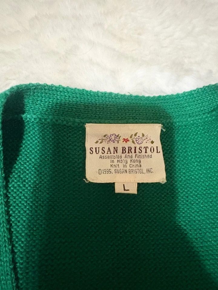 Chaleco Suéter Vintage 1995 Vacaciones Navidad Perro Talla L Susan Bristol Verde Acogedor Foto 2 de 4