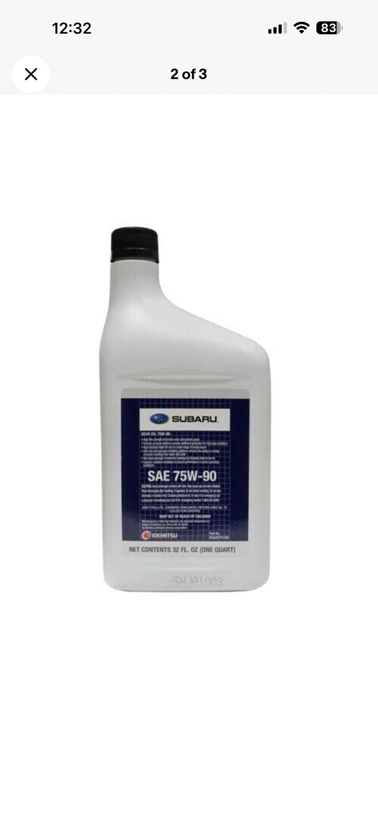 Subaru Genuine OEM 75W90 High Performance Gear Oil SOA427V1700 Diff Fluid 1Qt