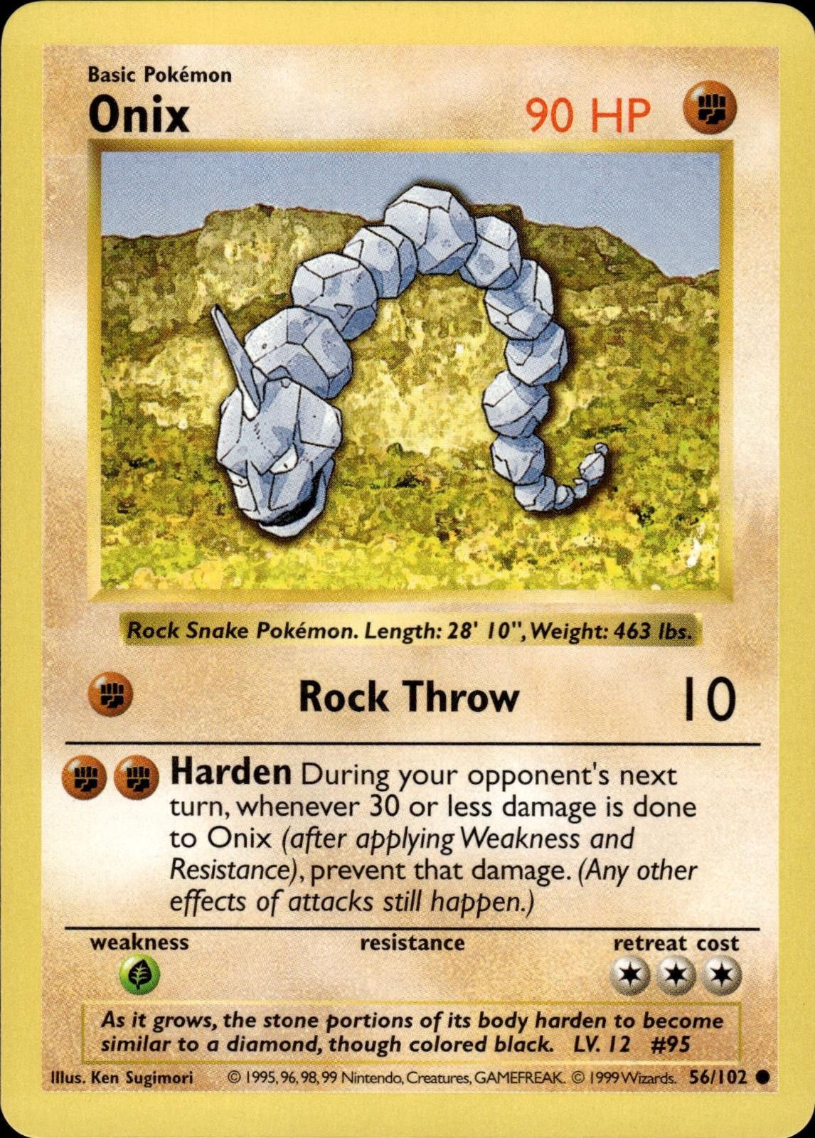 Pokemon Shadowless Base Common Onix 56/102 - Near Mint (NM)