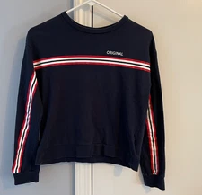VTG H&M Divided Original Long Sleeve Pullover Tee Navy Blue with Stripes XS