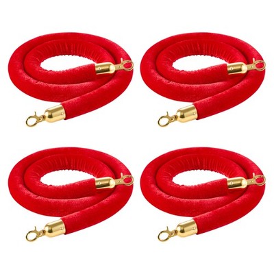 VEVOR 4 Pcs Red Velvet Stanchion Ropes 5 ft Stanchion Post Ropes with Gold Hooks