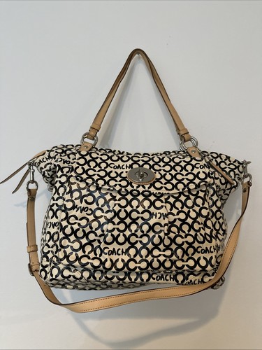 COACH Leah 13141 Op Art Coated Canvas Satchel Logo Turnlock Silver Hdwr