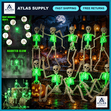 16" Light Up Posable Skeletons - 10 Pack Scary Halloween Decorations for Indoor
