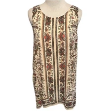 Max Studio Victorian Flowing Tank Womens Large Cream Floral Scarf Sleeveless Top
