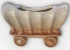 Vintage White Brown Shawnee Pottery Ceramic Chuck Wagon 4" x 3" Gardening