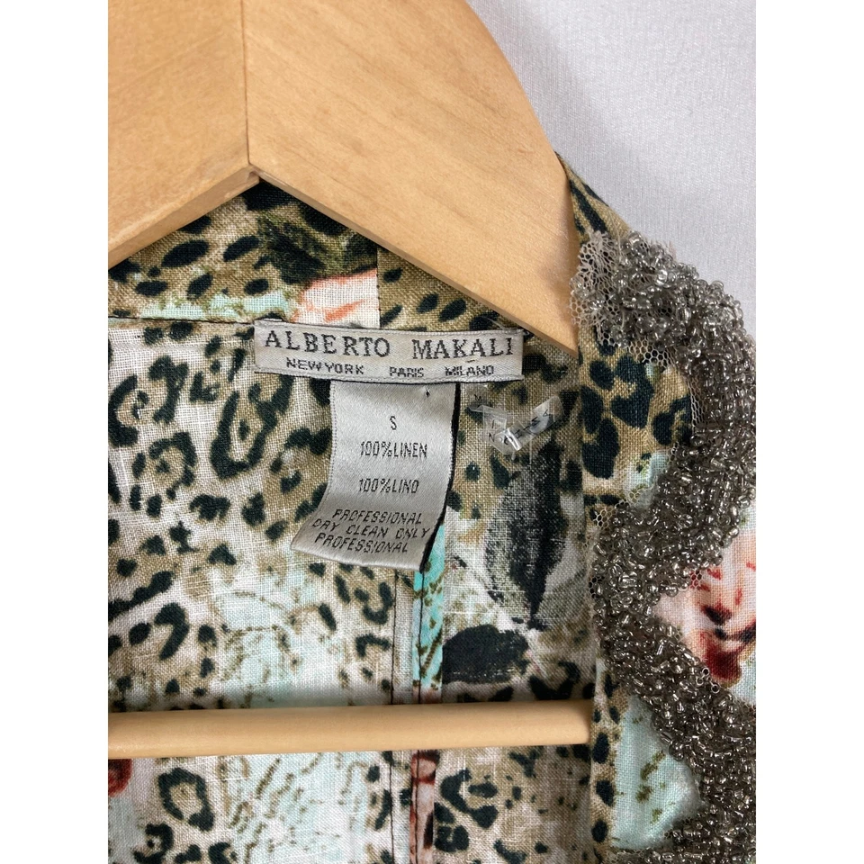 Cárdigan Alberto Makali Lino Cuentas Estampado Floral Corbata Frontal Talla Pequeña Foto 3 de 4